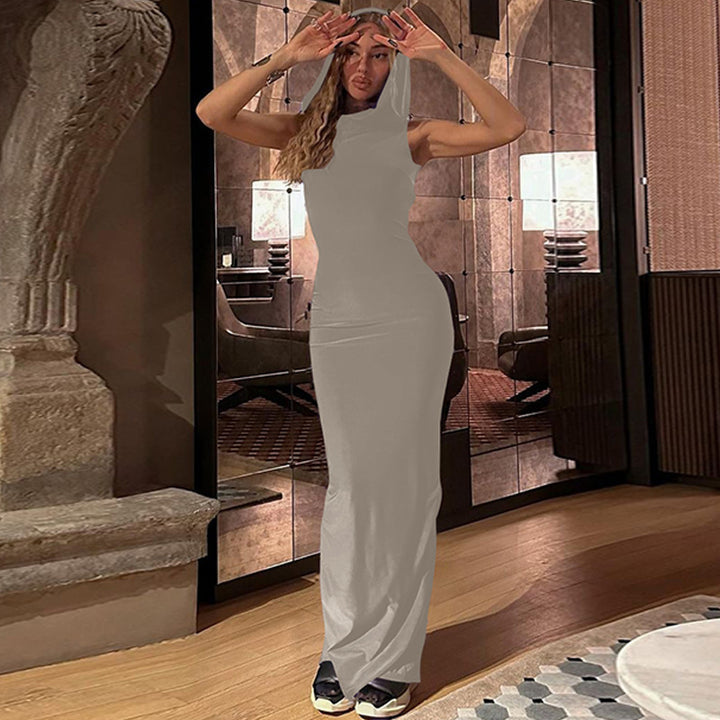 Damen figurbetontes Maxikleid mit Kapuze und sportlichem Touch Drune