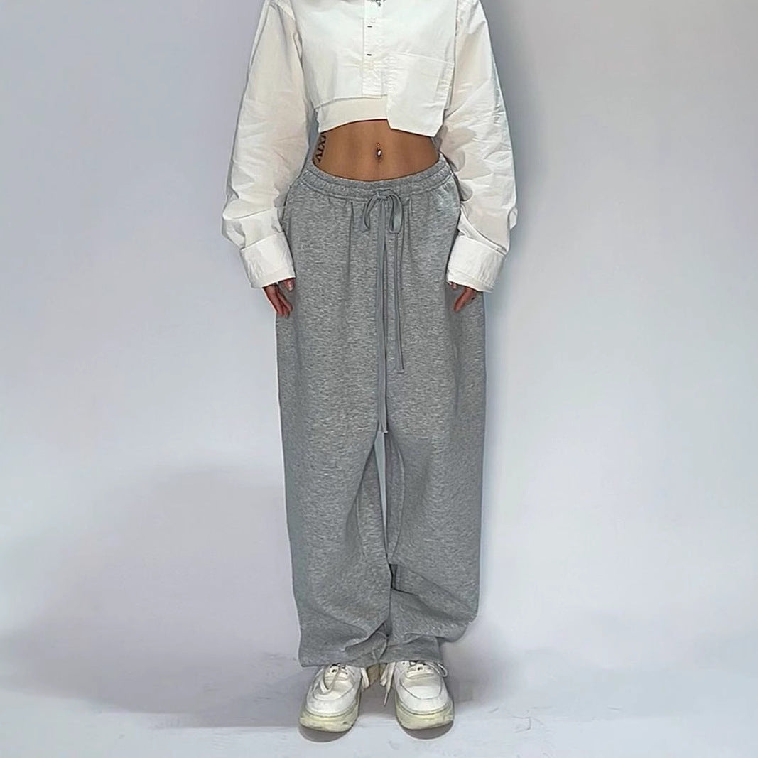 Damen nan weit geschnittene Loungehose mit hohem Bund extra weitem Bein und Tunnelzug Drune