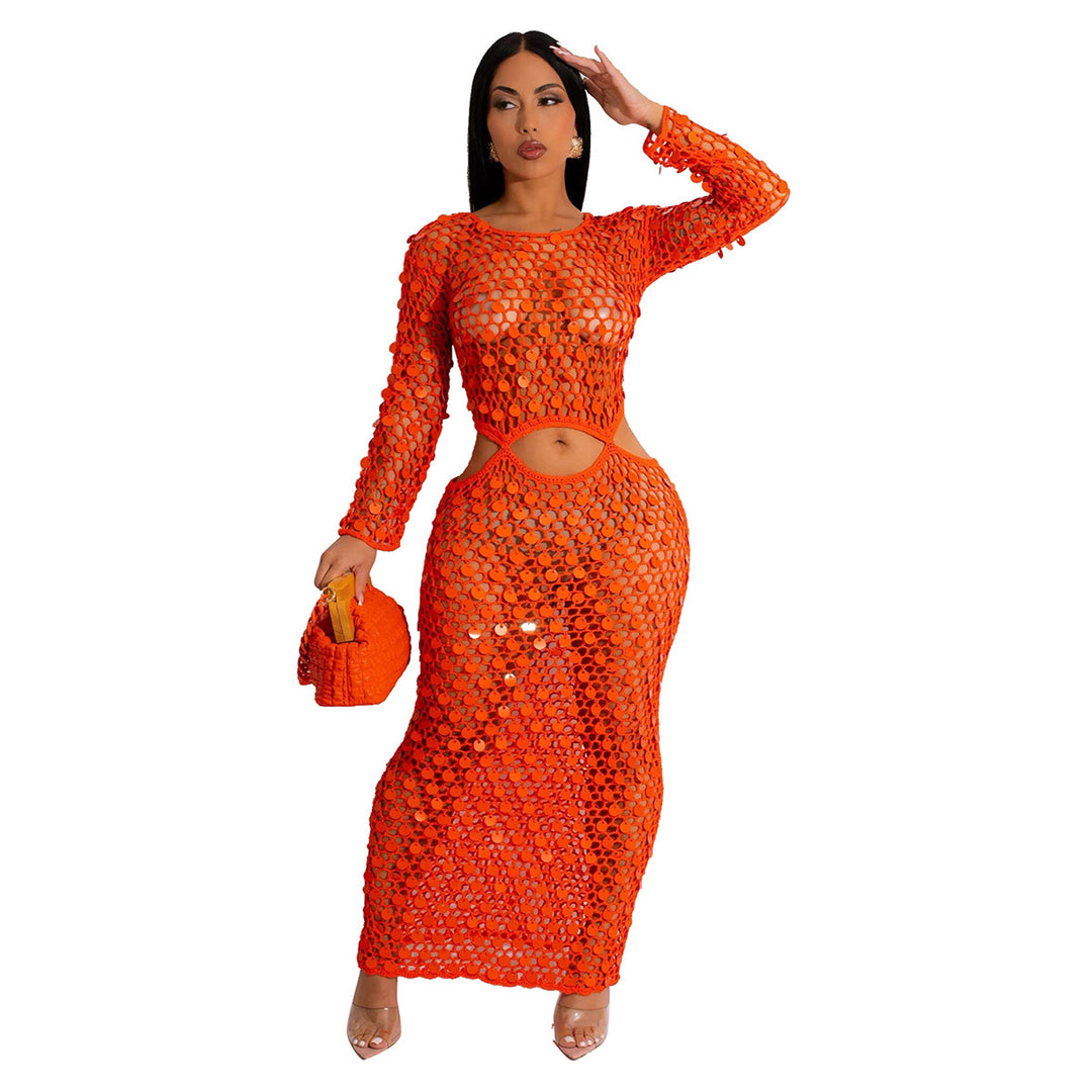 Damen Maxi-Kleid aus transparentem Häkelmaterial mit Cut-Out-Details Drune