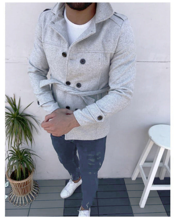 Herren modischer Trenchcoat mit doppelter Knopfleiste und abnehmbarem Gürtel Drune