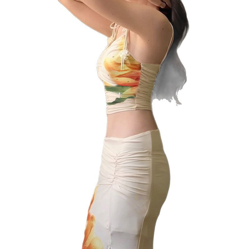 Damen Gewebter Maxirock mit floralem Muster und eleganter Raffung Drune