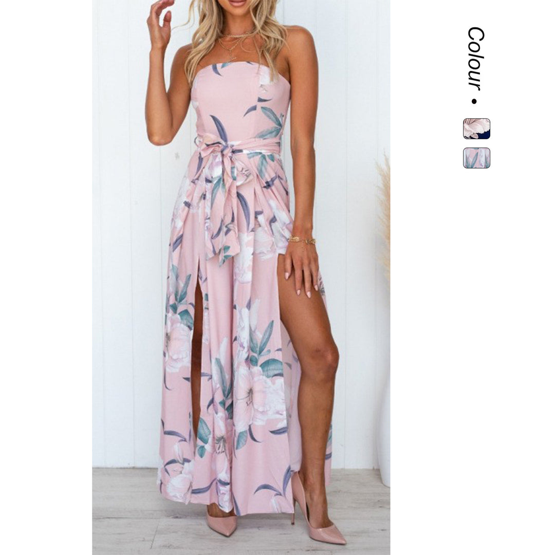 Damen Maxi-Kleid mit floralem Print und Schlitz Drune