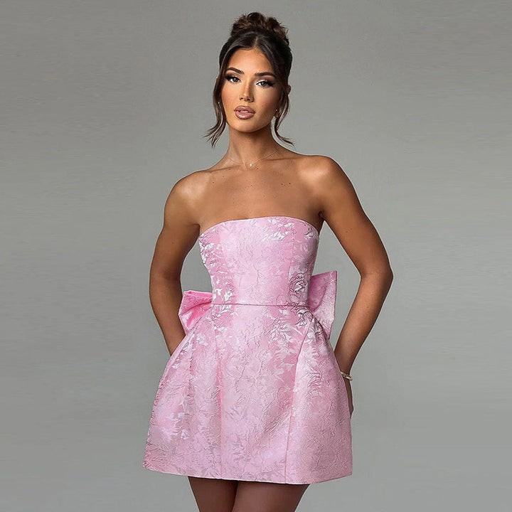 Drune | Mini Cocktailkleid Schulterfreies Abendkleid Mit Schleifendetail