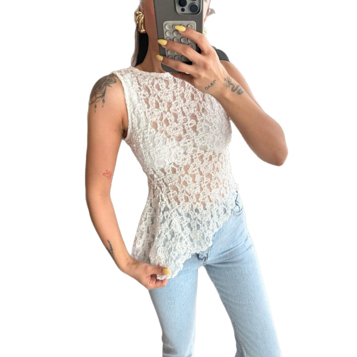 Damen Spitzenoberteil mit femininem Schnitt und floralen Details Drune