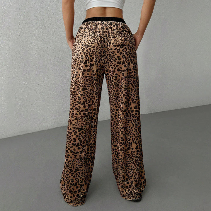 Damen weite Lounge-Hosen mit Leopardenmuster und elastischem Bund Drune