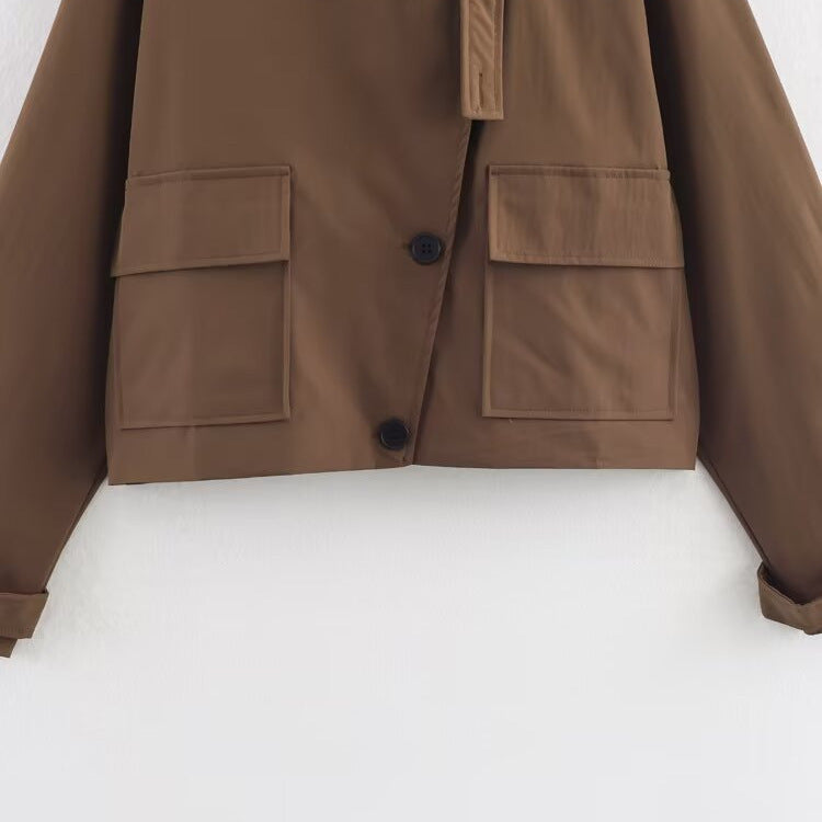 Damen lässige Utility-Jacke mit praktischen Pattentaschen und elegantem Stehkragen Drune