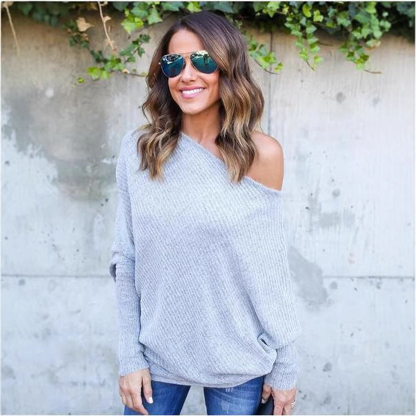 Damen Off-Shoulder Strickpullover im lässigen Oversized-Stil Drune