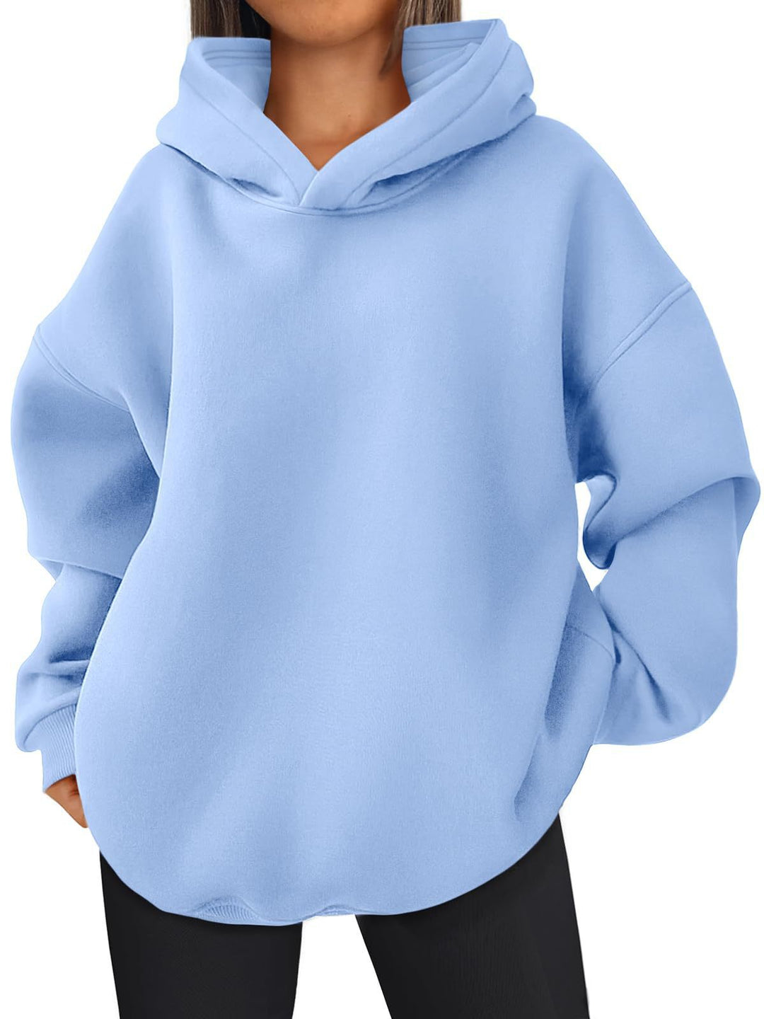 Damen nan kastiger Kapuzenpullover mit doppellagiger Kapuze, überschnittener Schulter und längerem Rückenteil Drune