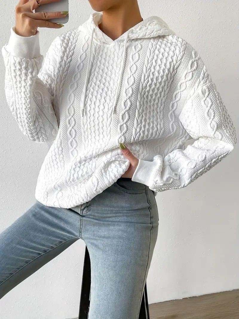 Drune Jacquard Kapuze Schnürung langärmliges lockeres Sweatshirt