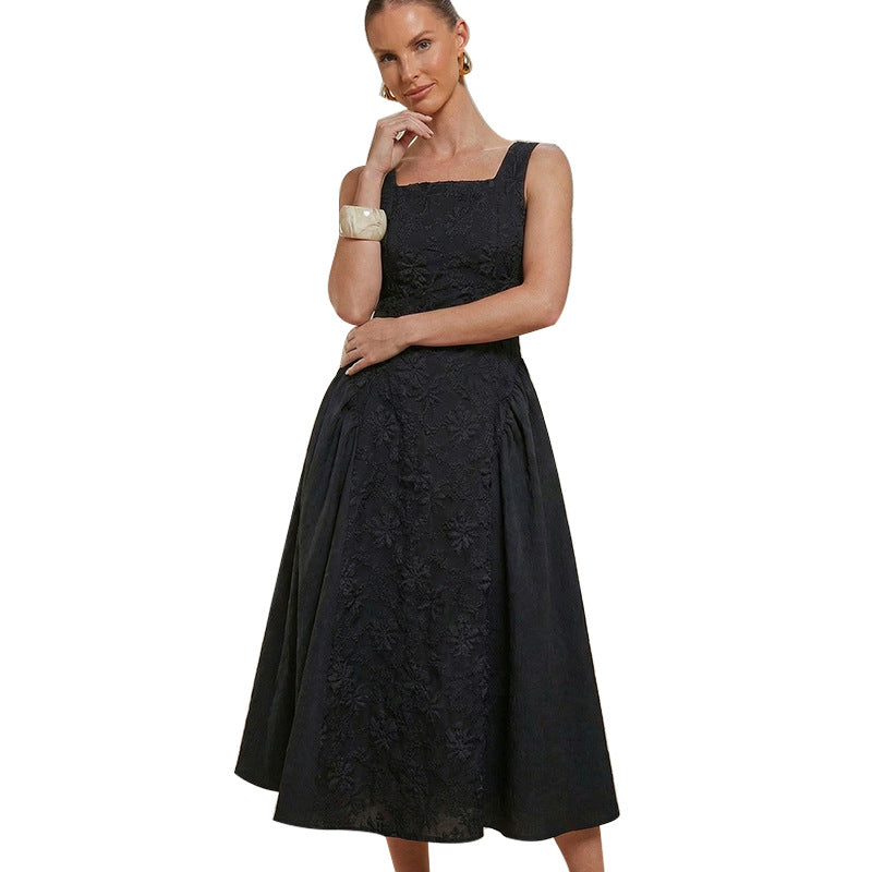 Damen Maxikleid mit floralen Stickereien und weitem Rock Drune