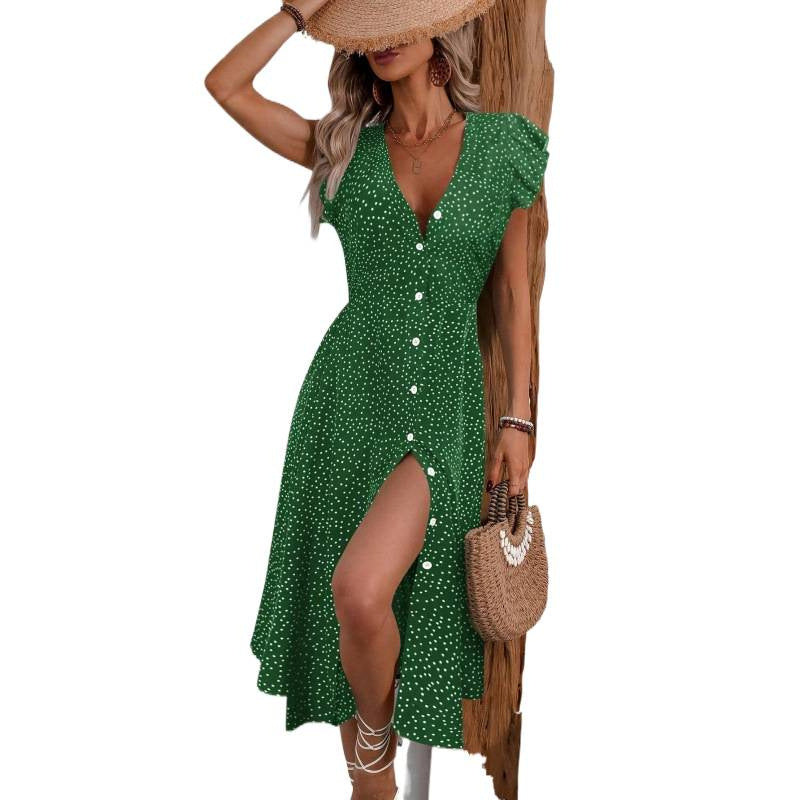 Damen Maxikleid mit floralen Rüschendetails und knöpfen Drune