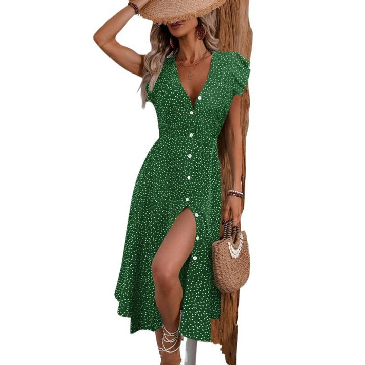 Damen Maxikleid mit floralen Rüschendetails und knöpfen Drune