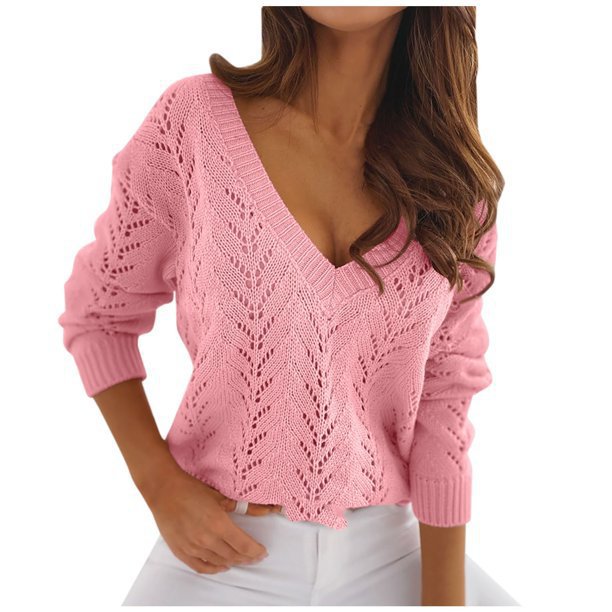 Damen Strickpullover mit V-Ausschnitt und filigranem Muster Drune