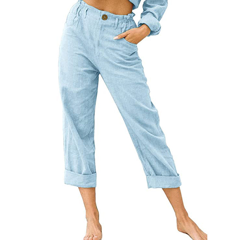 Damen lässige Leinenhose mit elastischem Bund Drune