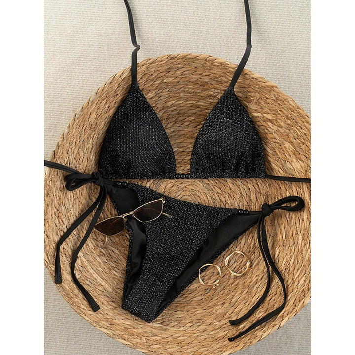 Damen Triangel-Bikini mit strukturierter Netzoptik und raffinierten Bindebändern Drune