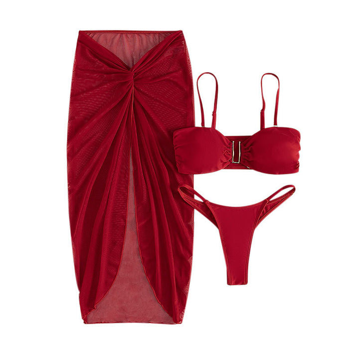 Damen Bikiniset mit Wickelrock und eleganter Detail Drune