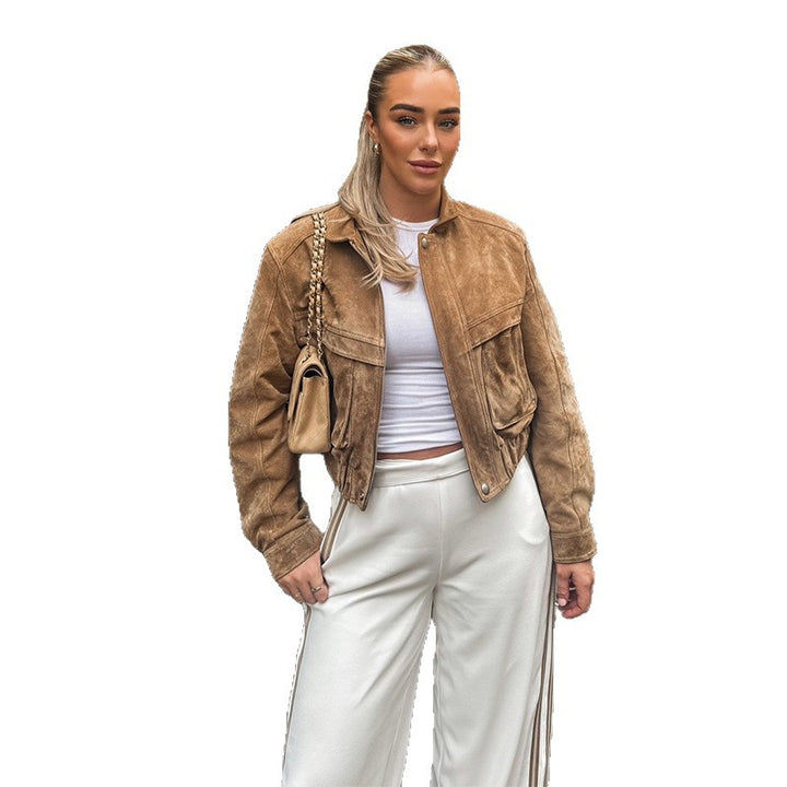 Damen Suede-Jacke im modernen Cropped-Style mit Taschen Drune