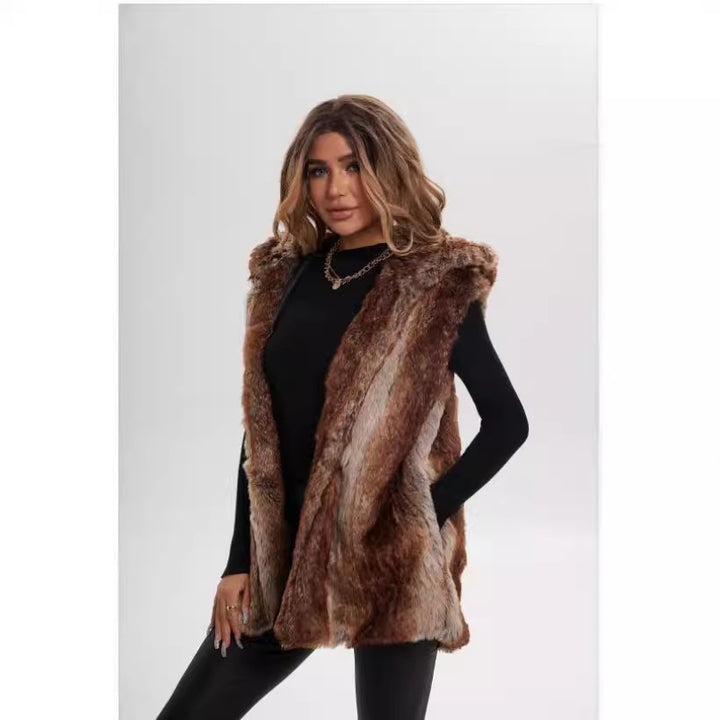 Damen Verspielt designte Fleece-Weste mit Kapuze Drune