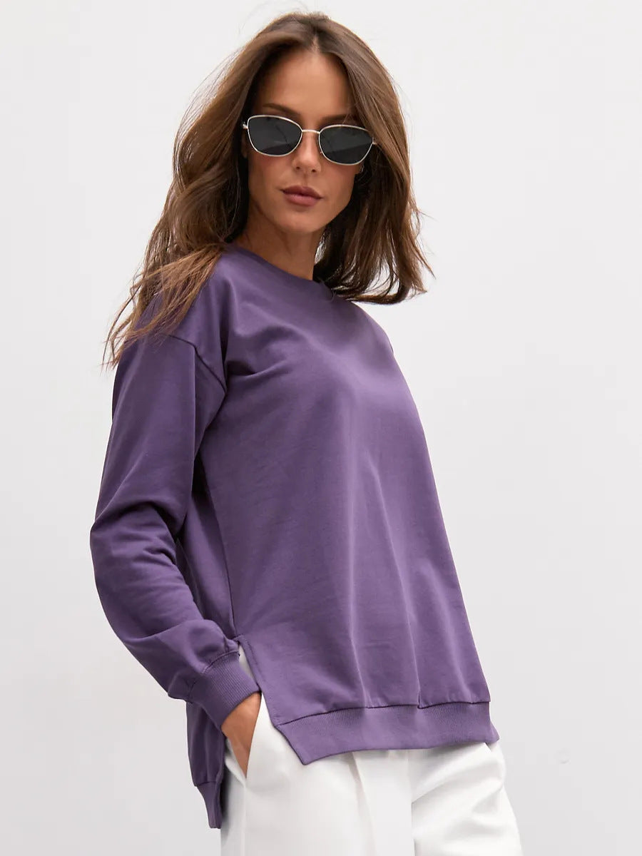 Damen bequemer Sweatshirt mit seitlichen Schlitzen Drune