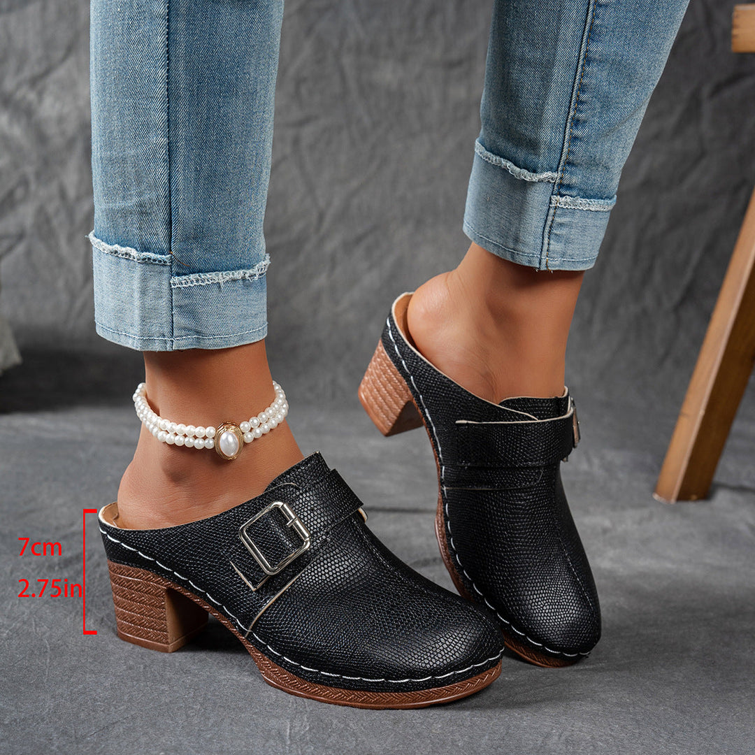 Damen Clogs mit modischem Schnallen-Design und komfortablem blockiertem Absatz Drune