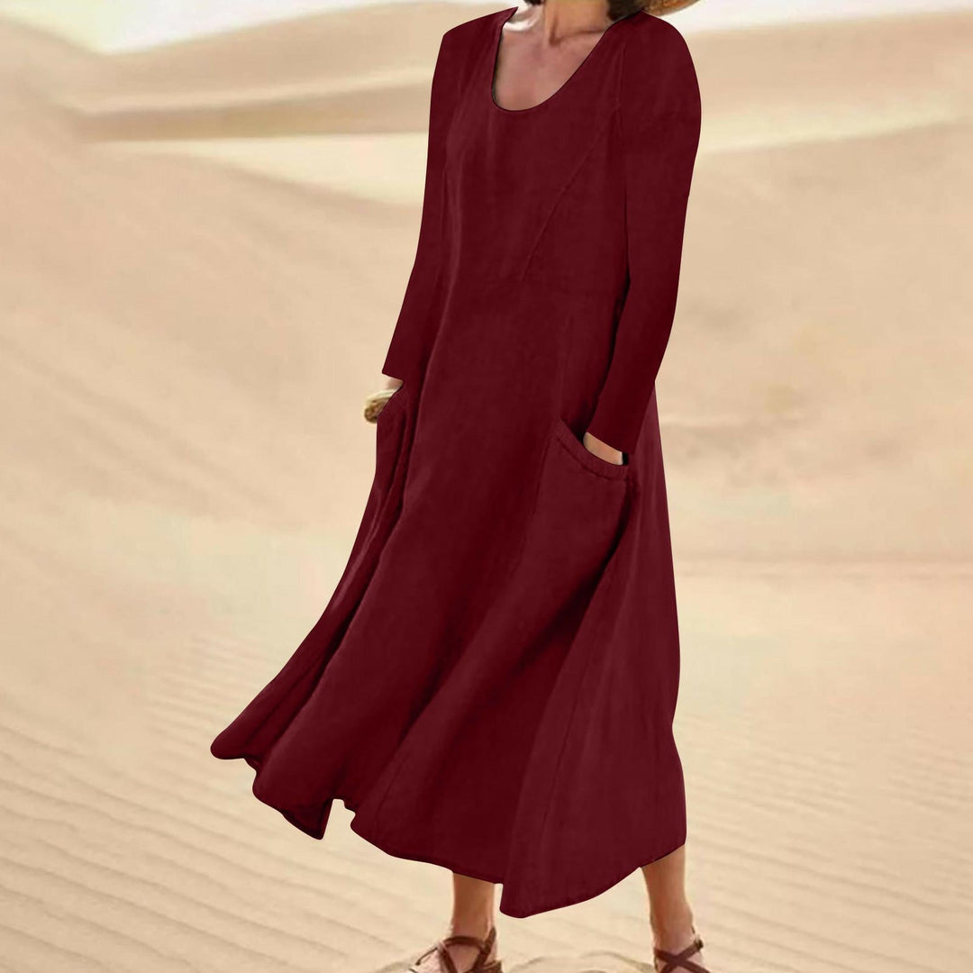 Drune | Einfarbige Kleid mit Langen Ärmeln und Rundhalsausschnitt