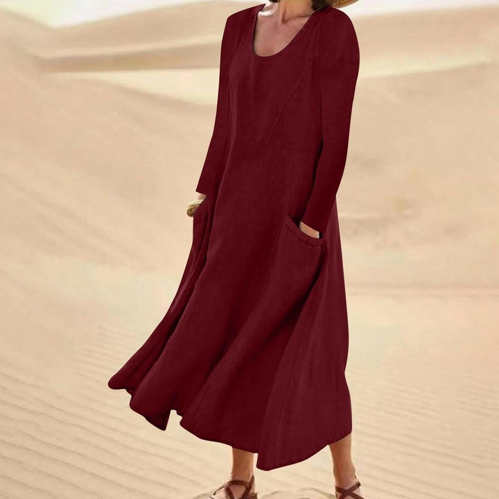 Drune | Einfarbige Kleid mit Langen Ärmeln und Rundhalsausschnitt