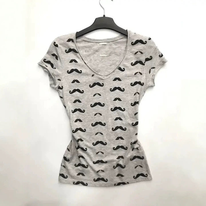 Damen T-Shirt mit kreativem Schnurrbart-Design Drune