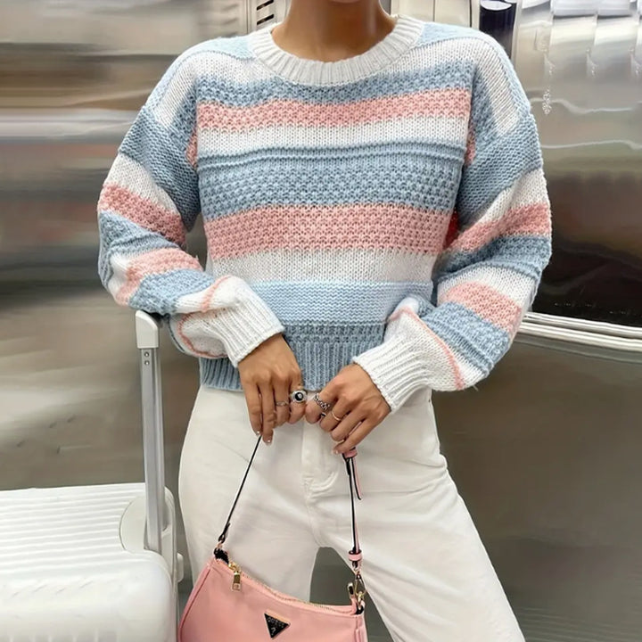 Damen Strickpullover mit auffälligem Blockstreifenmuster Drune
