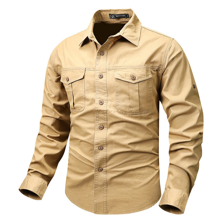 Herren nan robustes Baumwoll-Twill Hemd mit doppelten Brustklappentaschen und Rollärmelsystem Drune
