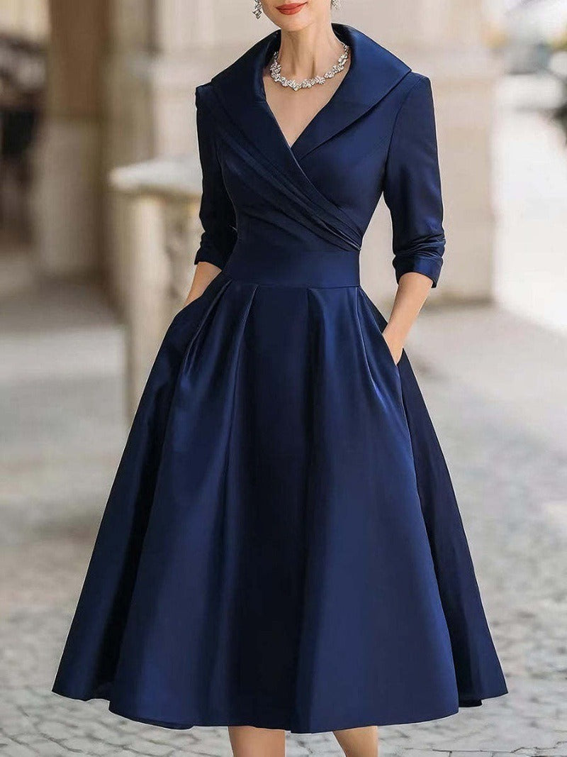 Damen elegantes Wickelkleid mit Schößchen und praktischen Taschen Drune