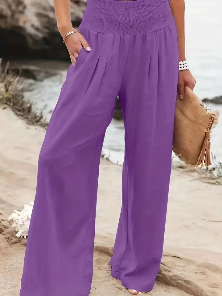 Damen Weite Leinenhose mit elastischem Bund und praktischen Taschen Drune