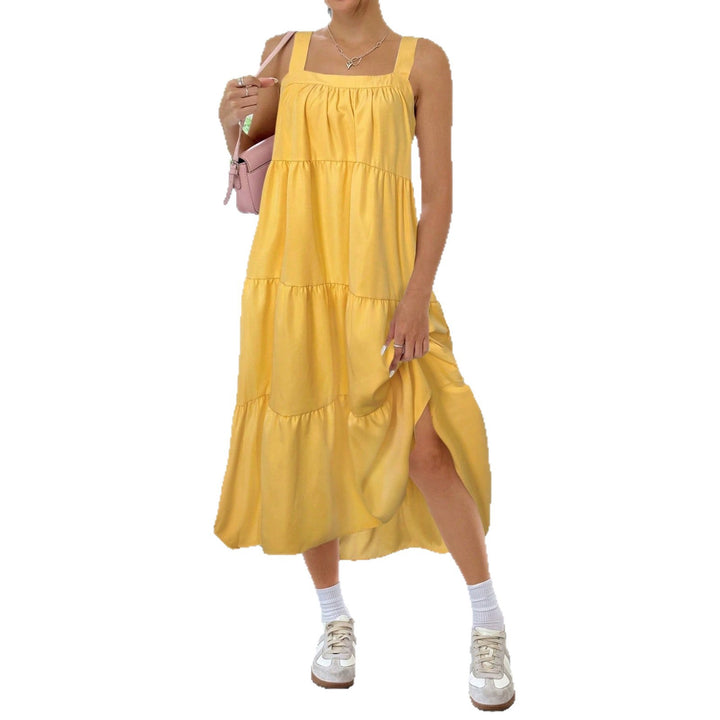 Damen luftiges Maxikleid mit Rüschendetails und seitlichem Schlitz Drune