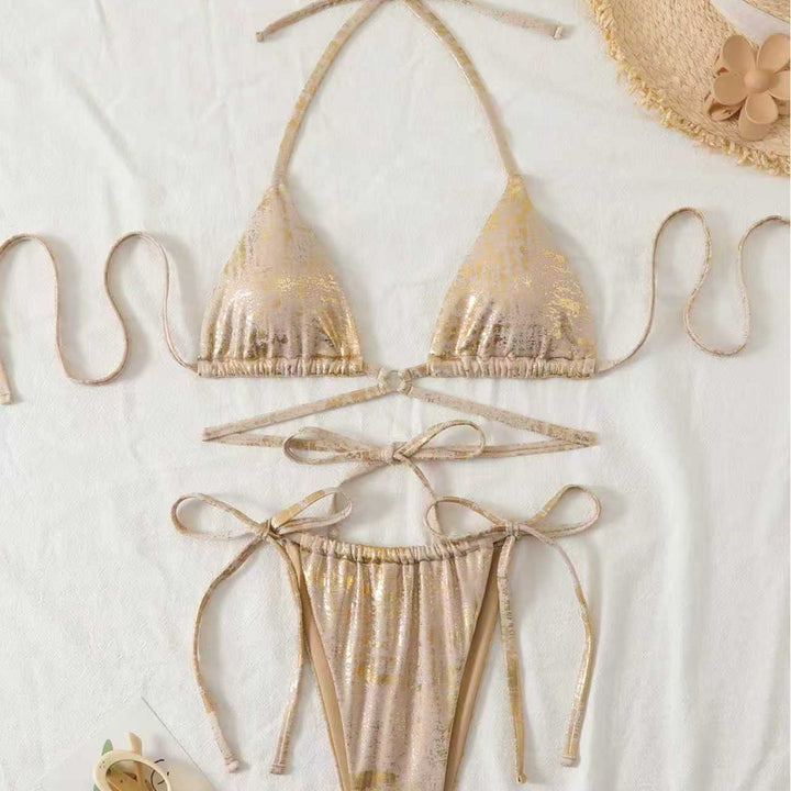 Damen Triangel-Bikini mit schimmerndem Oberteil und verstellbarem Kordelsystem Drune