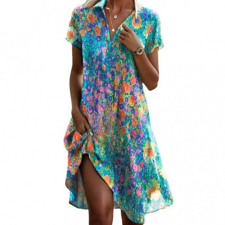 Damen Freizeitkleid mit Fröhlichem Blumenmuster und Femininem Schnitt Drune