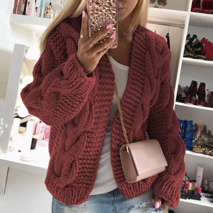 Damen Strickjacke mit grobem Zopfstrickmuster und weitem Schnitt Drune