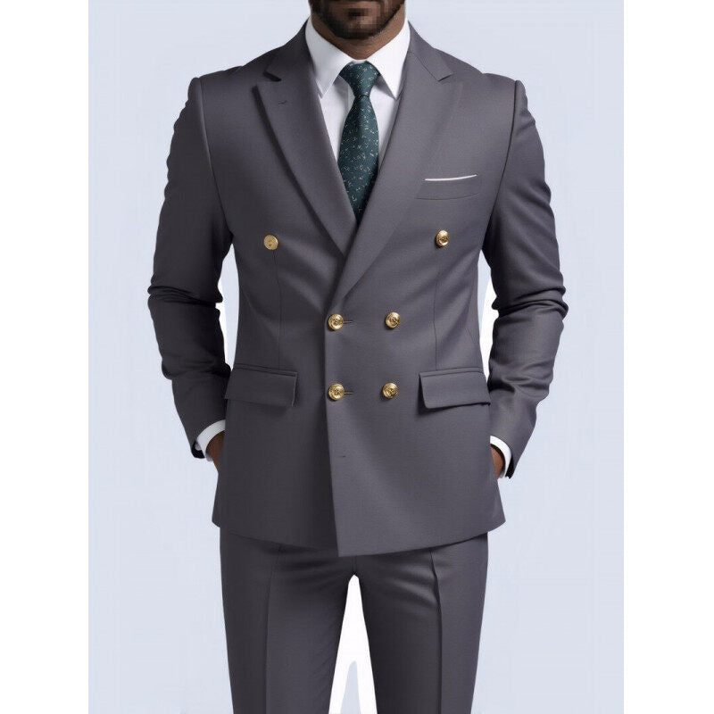 Herren nan doppelreihiger Slim-Fit Anzug mit goldenen Zierknöpfen und schmaler Businesshose Drune
