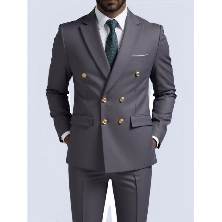 Herren nan doppelreihiger Slim-Fit Anzug mit goldenen Zierknöpfen und schmaler Businesshose Drune
