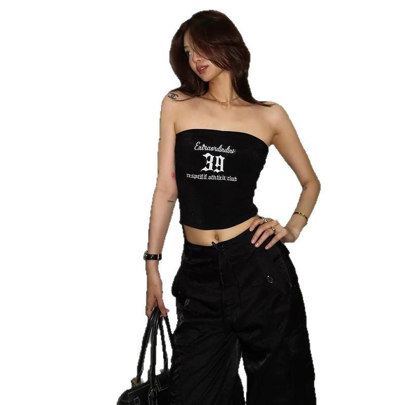 Damen Crop-Top mit kreativem Schriftzug Drune