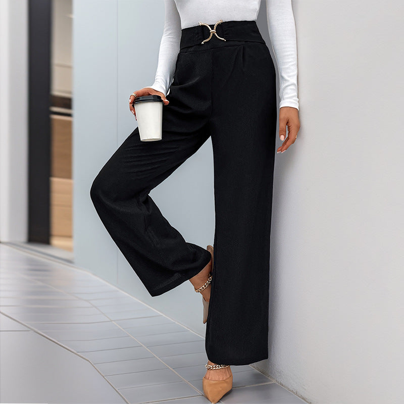 Damen elegante Hosen mit hohem Bund und Gürtel-Detail Drune
