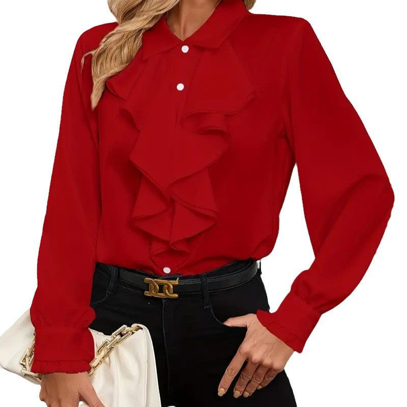Damen Bluse mitraffinierten Rüschendetails und eleganten Ärmeln Drune