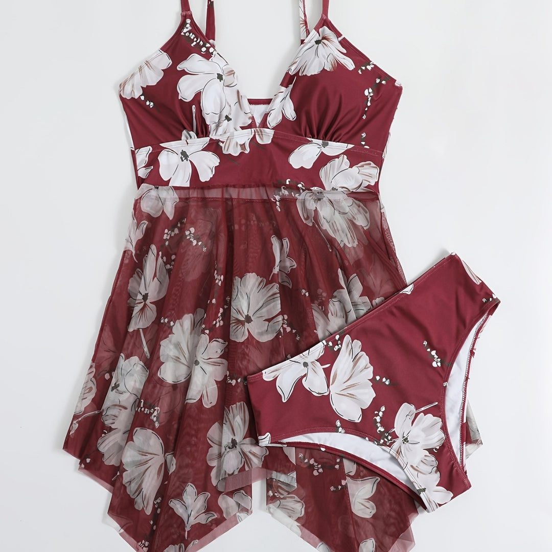 Damen Strandkleid mit floralem Überwurf Drune