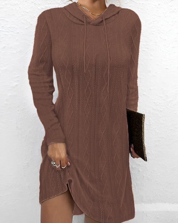 Damen Hoodie-Kleid mit elegantem Strickmuster und schickem Seitenschlitz Drune
