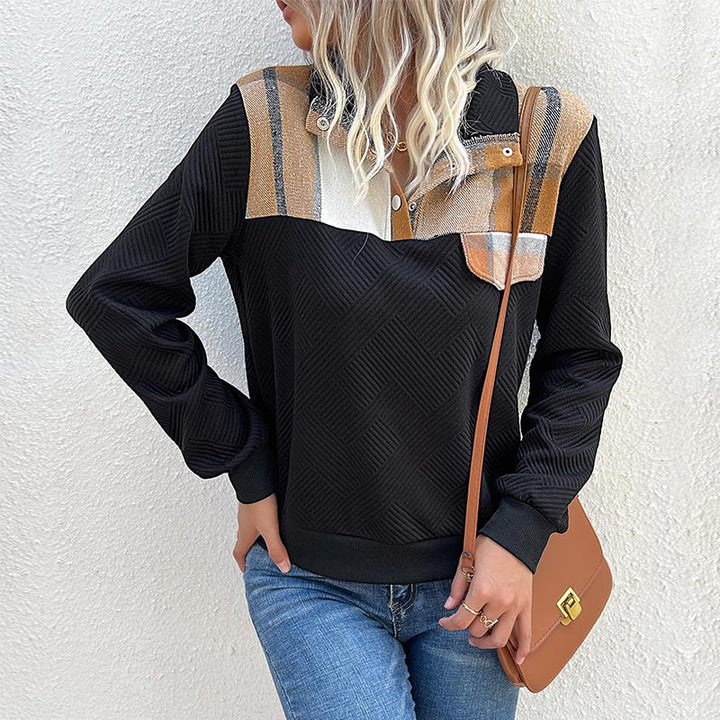 Damen eleganter Sweatpullover mit modischem Kragen und strukturiertem Design Drune