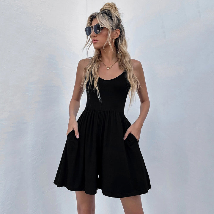 Damen Freizeitkleid mit tiefem Rundhalsausschnitt und praktischen Taschen Drune