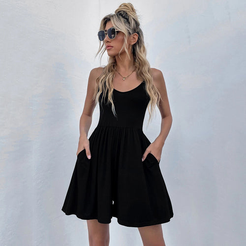 Damen Freizeitkleid mit tiefem Rundhalsausschnitt und praktischen Taschen Drune