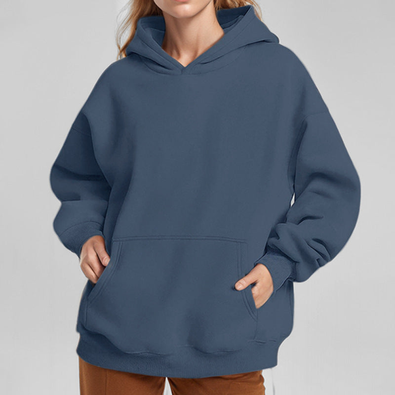 Damen nan extraweites Boxy-Kapuzenpullover mit tiefer Schulterpassform, Känguru-Eingrifftasche und angerauter Innenseite Drune