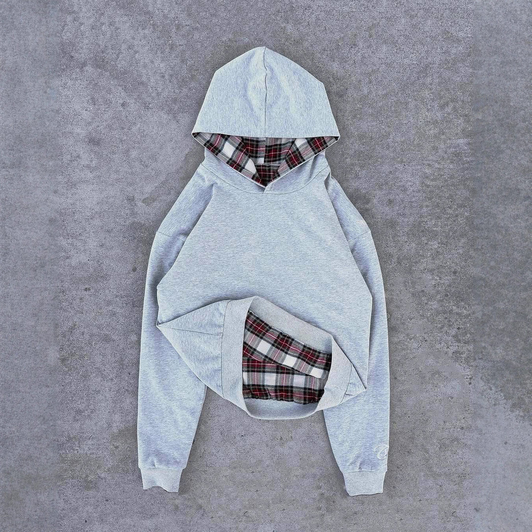 Damen bequemer Kapuzenpullover mit Karomuster Drune