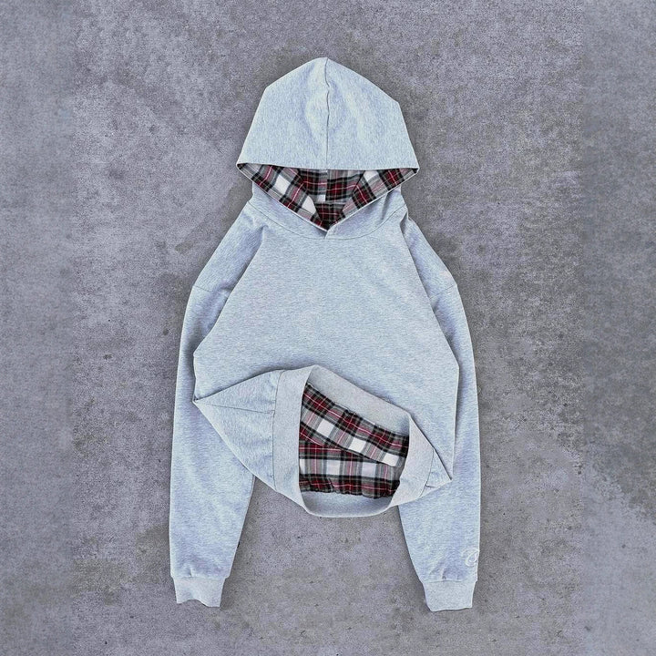 Damen bequemer Kapuzenpullover mit Karomuster Drune