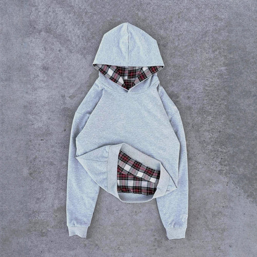 Damen bequemer Kapuzenpullover mit Karomuster Drune