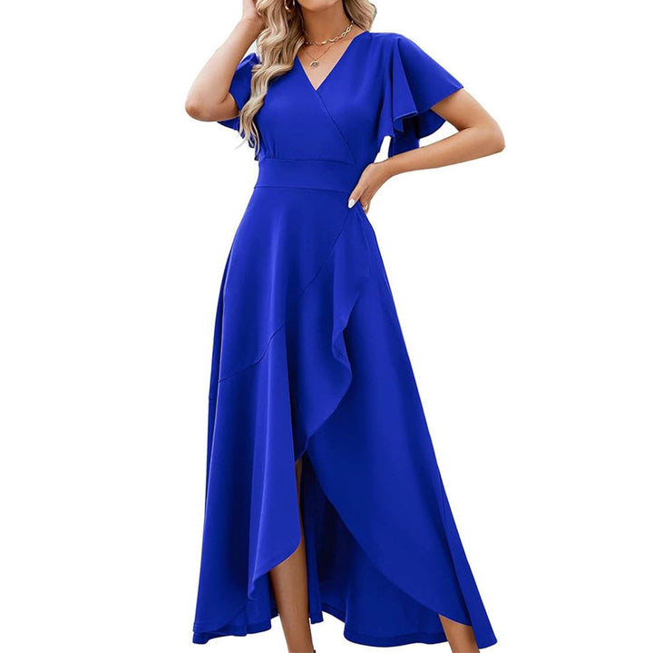 Damen Elegantes Maxikleid mit fließendem Rock und Rüschendetails Drune